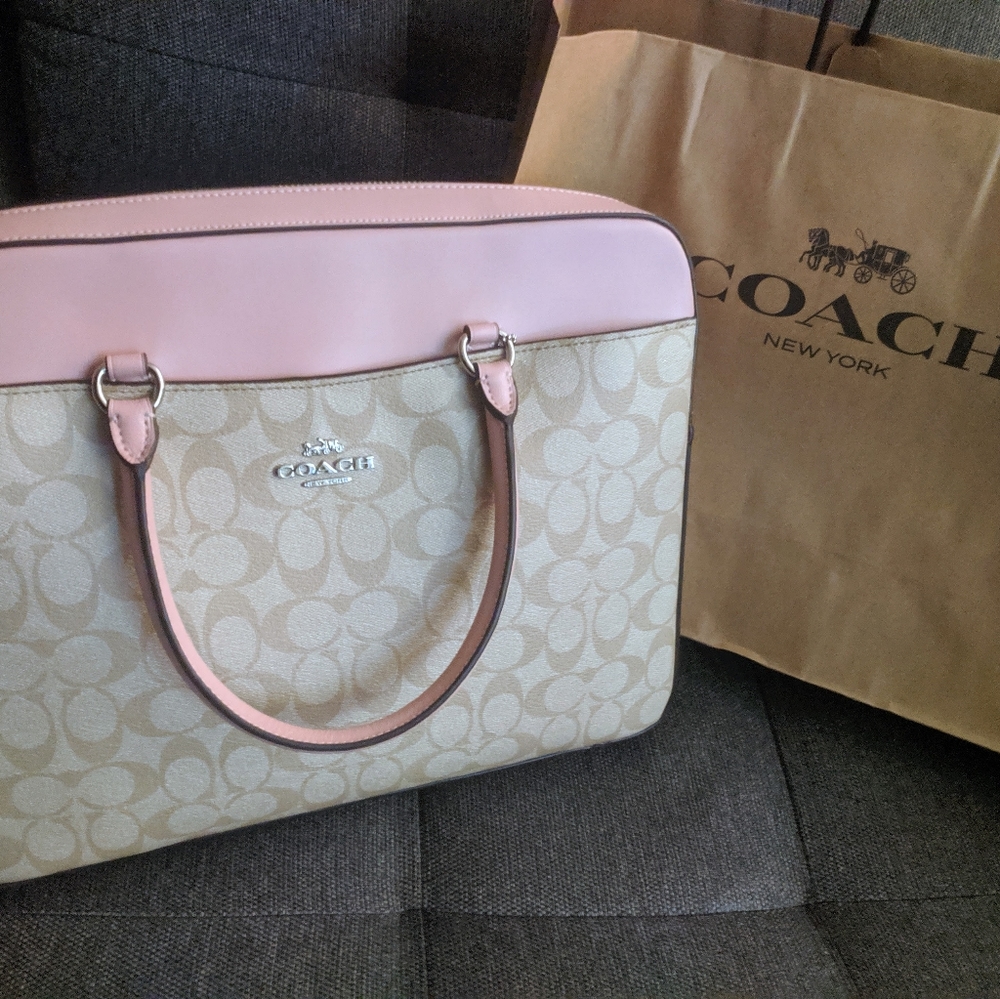Coach pink signature laptop bag